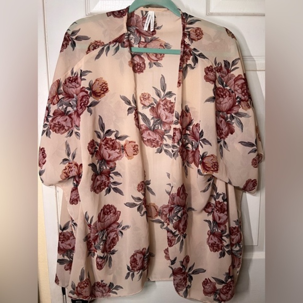 Live 4 Truth cream and pink floral print cover up/ shrug